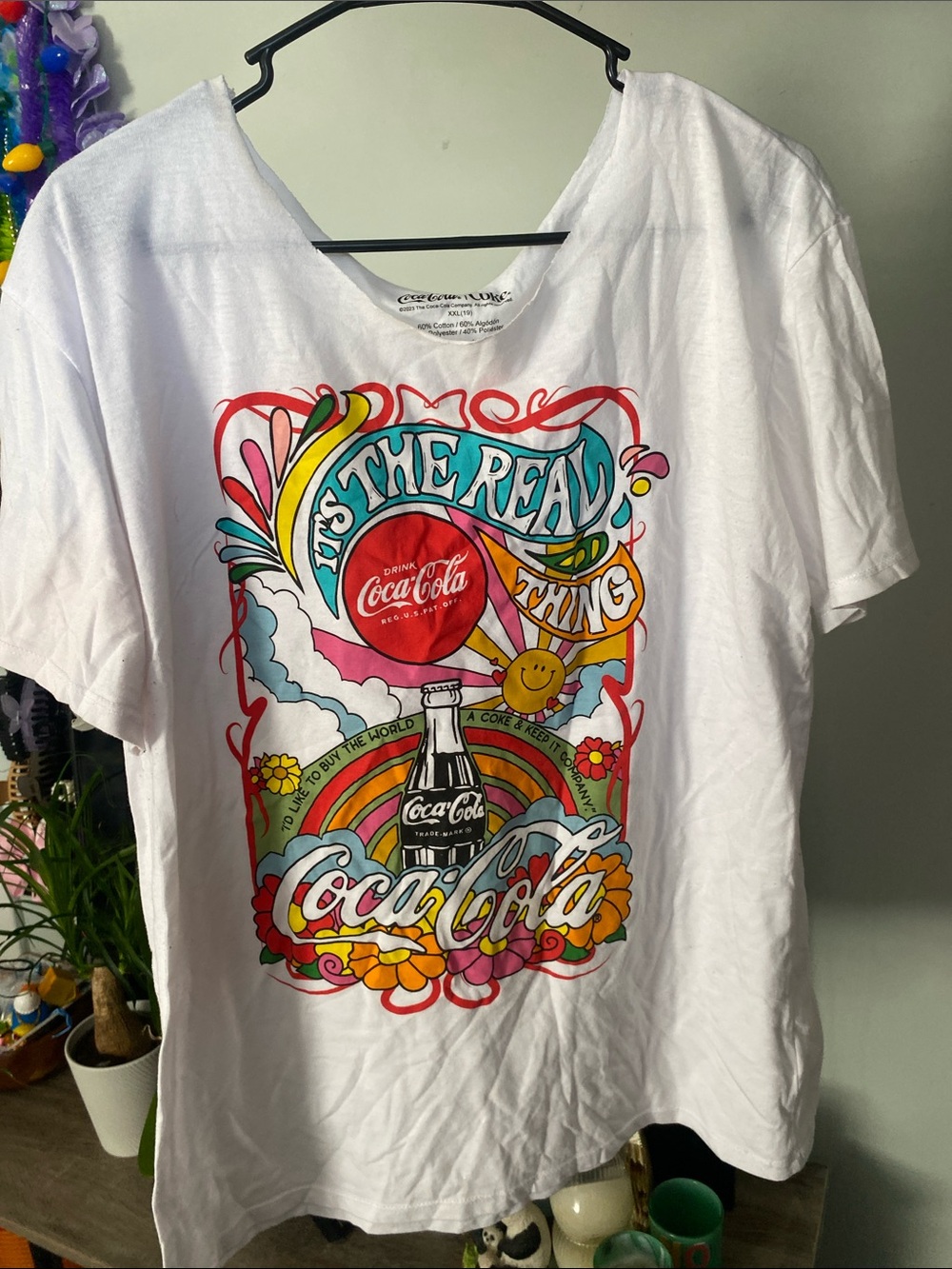 Coca-Cola White Tee with Multicolor Retro Graphic